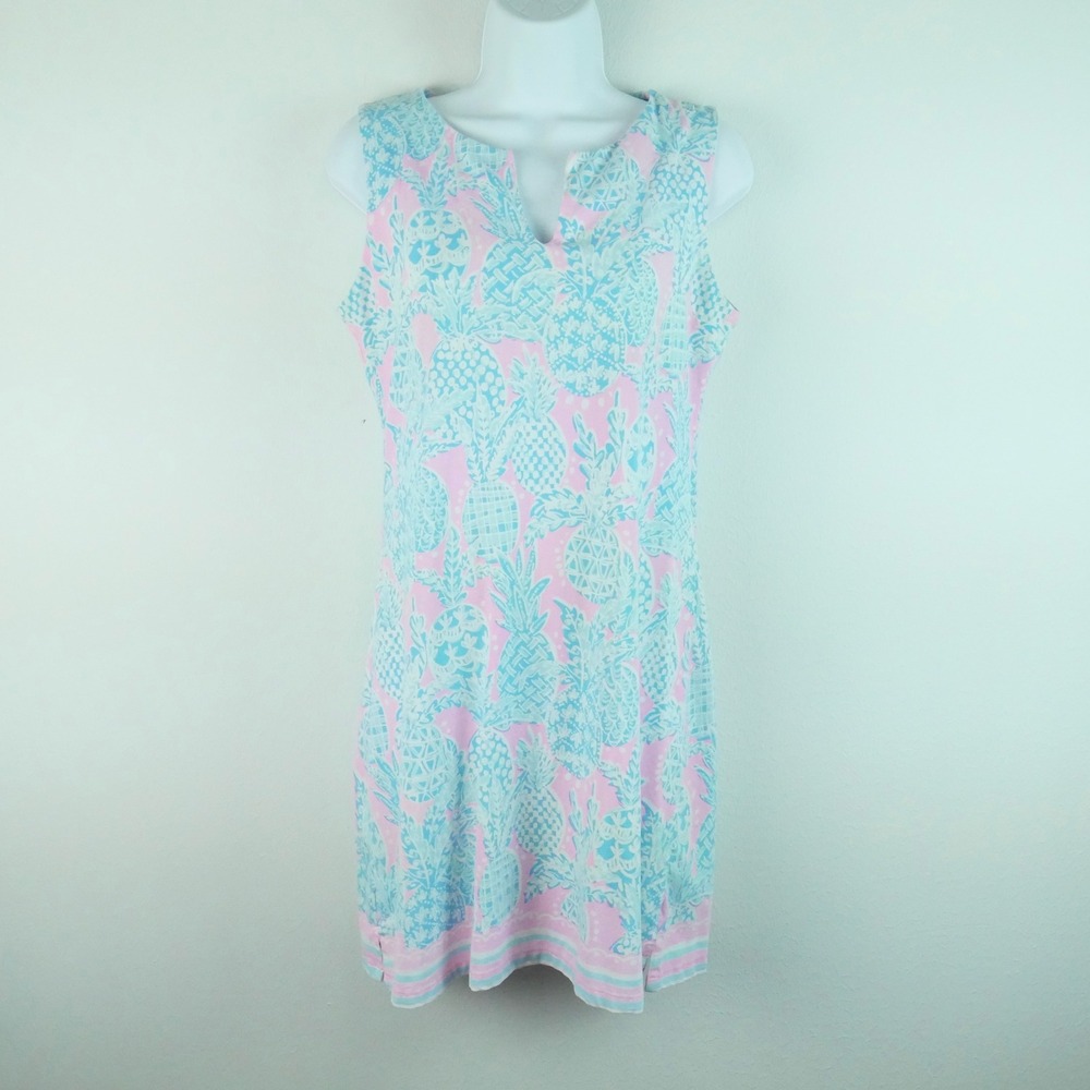 Barbara Erickson Pineapple Print Sleeveless Shift Dress Small Resort Vacation
